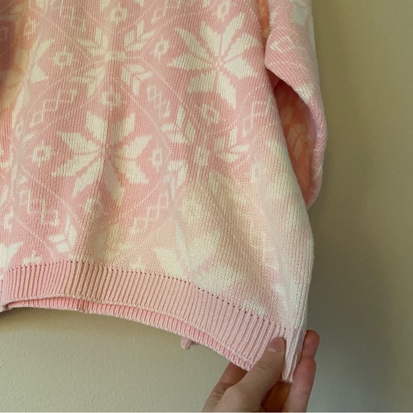Winona Knits Pink White Cotton Winter Christmas Pattern Sweater Vintage Festive - Picture 4 of 4